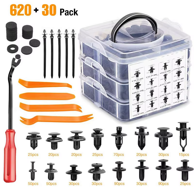 Kit de 620+30 Clips y Remaches para Auto con herramientas de remoción